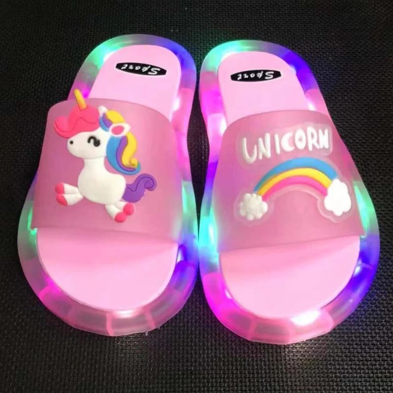 Children‘s Boys Girls Slippers Cartoon Animals Prints Shoes Lighted Fashion Cute Shoes Bathroom Kids Toddler Slippers Sandals