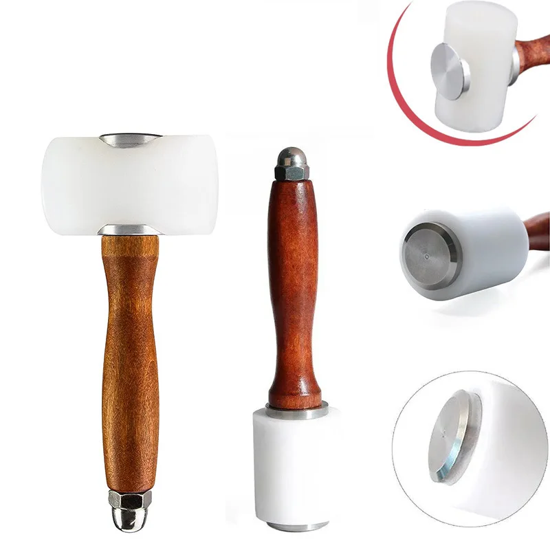 8 inch Leather Carving Hammer, DIY Leathercraft Mallet with Nylon Straight Head Wood Handle, Sew Leather Cowhide Tool