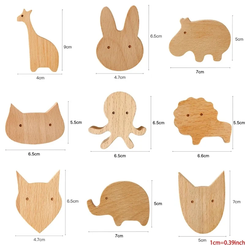 1pcs Animal Wooden Hooks Cute Room Decor Hook Wall Keychain Coat Hook Home Door Wood Hook Hanger Kitchen Accessories Gadget