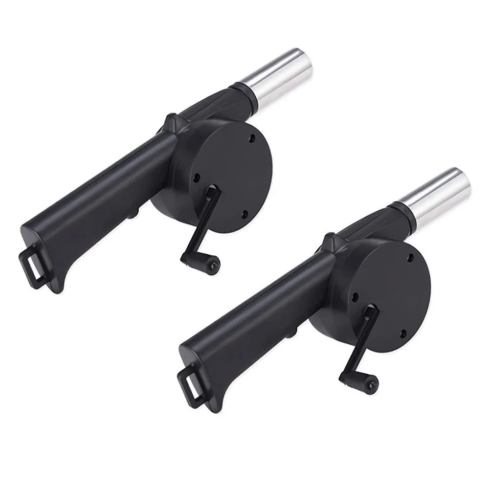 2Pack Black Plastic Hand Crank Bellows Mini Portable BBQ Air Blower Fast Fire Starter for Charcoal Grills Camping Outdoor