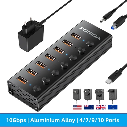 FORIDA 4/7/10 puertos USB C Hub estaciones de acoplamiento 10Gbps alimentación USB Hub C 3,2 divisor adaptador de interruptor de encendido/apagado para ordenador portátil Macbook PC