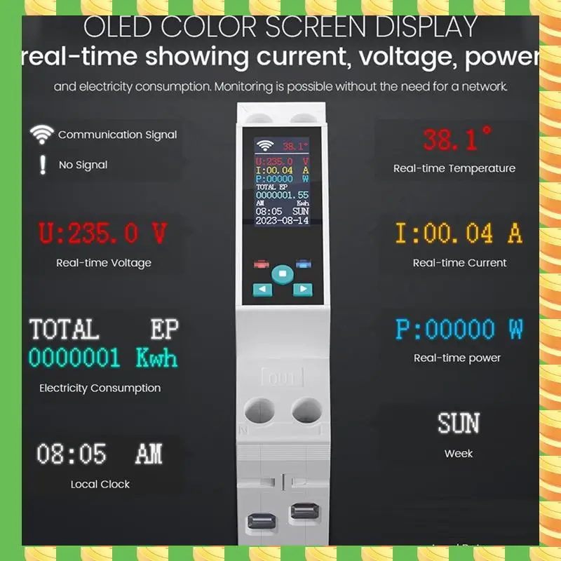 AB53 50A Tuya WIFI Smart Switch Circuit Breaker LCD Energy Meter Kwh Power Metering Timer Relay Remote Control Smart Life