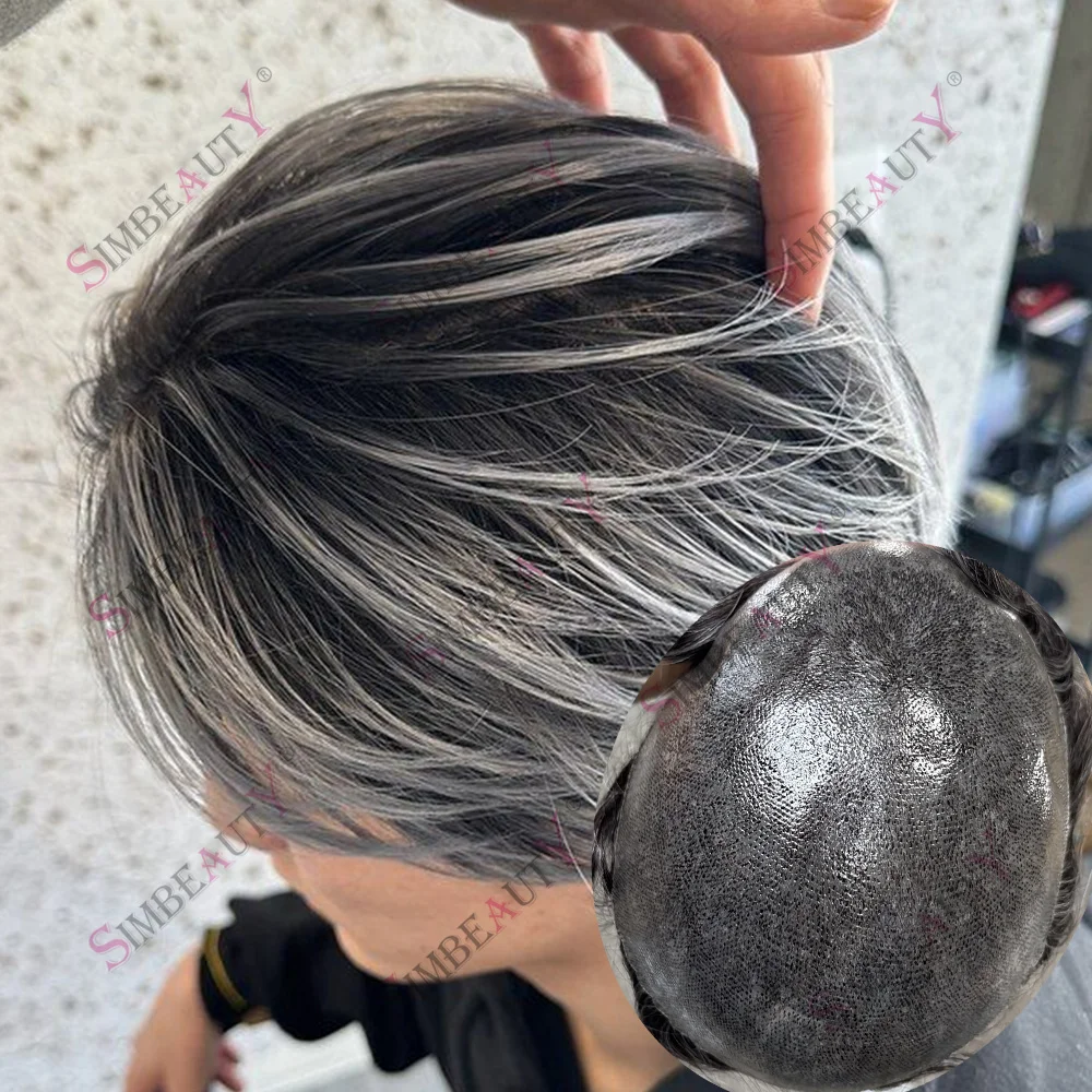 

Мужской парик из 100% натуральных волос, прочный, с инъекционной основой 0,1 мм, система замещения волос для мужчин, имитирующая естественную линию роста волос