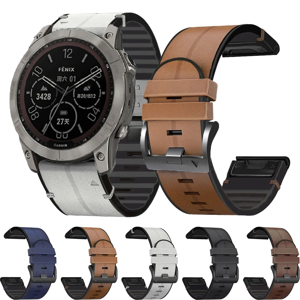 

Ремешок из силикона и кожи для наручных часов Garmin Fenix 7 7X 6X 6 Pro 5X 5 Plus Epix Gen 2, ремешок 22 26 мм Quickfit Forerunner 935