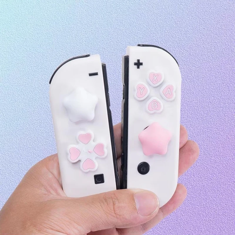 รักซิลิโคนนุ่ม D-Pad Cross ปุ่ม ABXY Key สติกเกอร์ผิวสําหรับสวิทช์ Oled Joy-Con Thumb Stick Grip ฝาครอบหมวก