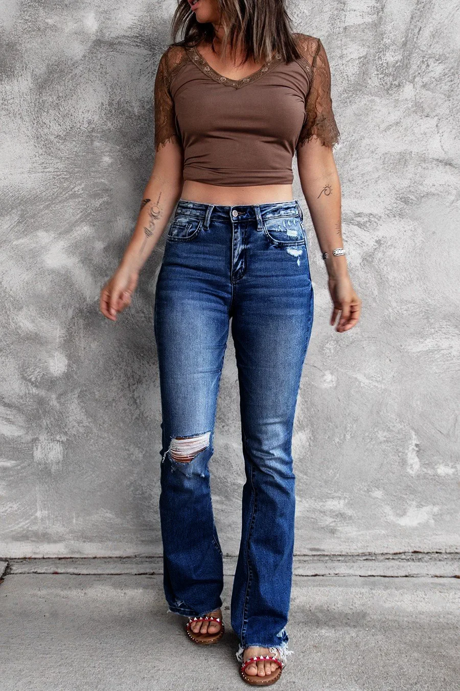 Vrouwen Jeans Bootcut Broek Wassen Slanke Flare Denim Rits Zakken Streetwear Enkellange Effen Gaten Hoge Taille 2025