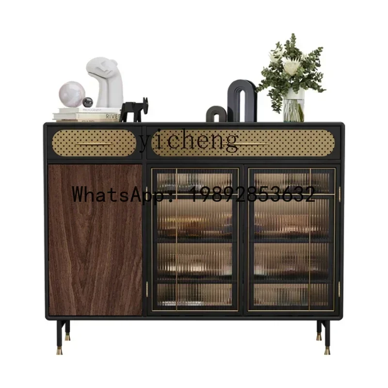 X9 light luxury shoe cabinet entrance modern simple entry door solid wood storage medieval glass