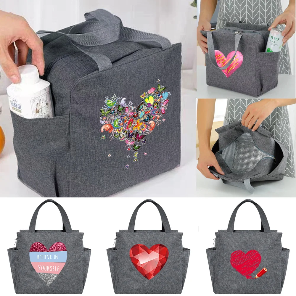 Love Series Printing Lunch Bags Zipper Cooler Bag Portable Multifunction Large Capacity Lunch Box Women Picnic Thermal Food Pack
