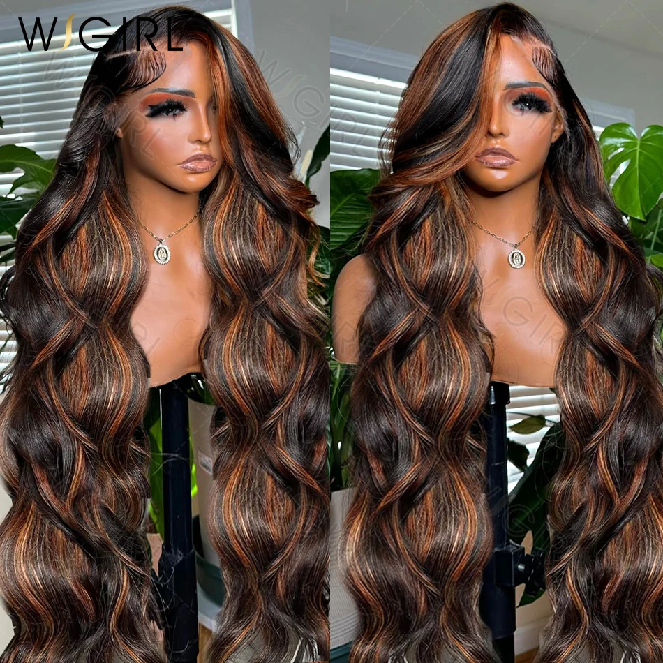 Wigirl 1B/30 Black Brown Body Wave Wigs 13x6 HD Lace Frontal Wigs Ombre Highlight 13x4 HD Lace Front Wig Human Hair For Women