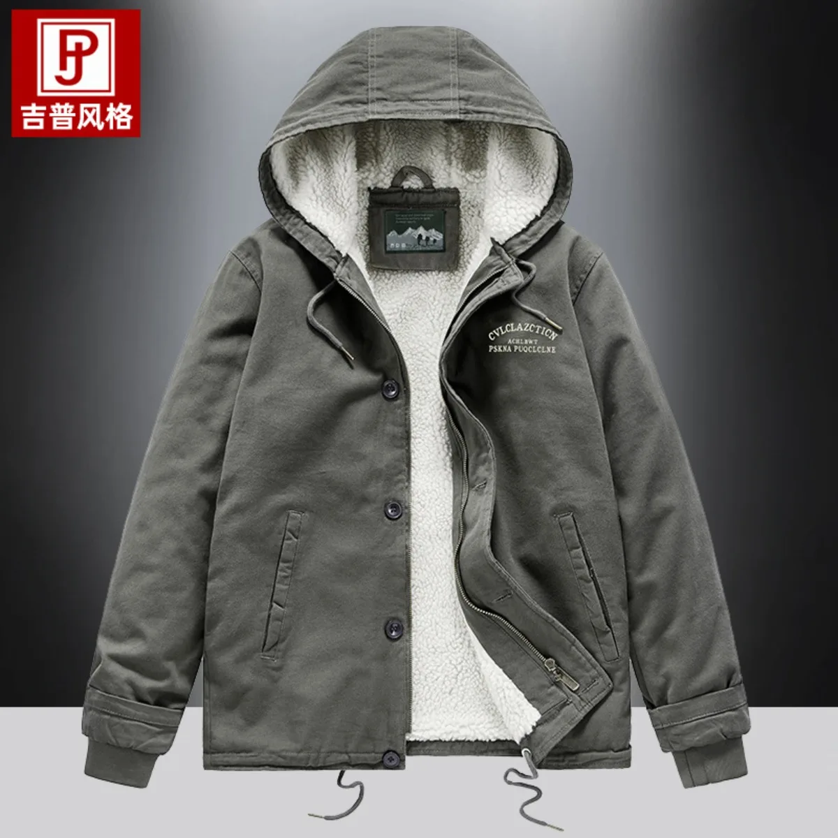 

2025 Men's Sherpa Lined Bomber Jacket Short Winter Warm Faux Fur Hood Workwear Style Utility Heavy Duty Streetwear