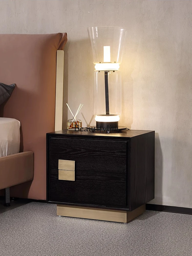 Italian-Style Light Luxury Bedside Table Villa Large Flat Floor Bedroom and Household Double Layer Metal Storage Cabinet