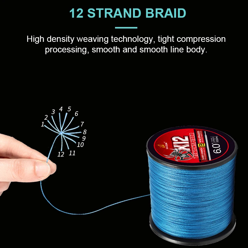 SOLOKING SK12 PE Braided Fishing Line X12 300M 500M 1000M Super Strong Power 145LB for Big Fish Fishing Line Saltwater Fishing