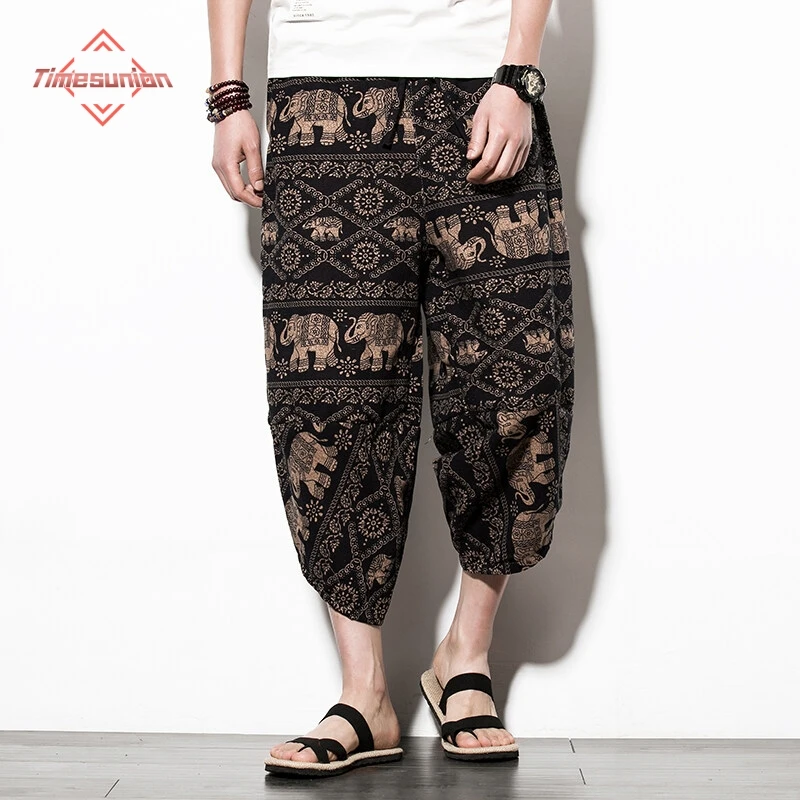 

Ethnic Style Cotton Linen Calf-length Pants Man Hawaii Tourism Summer Pants Fashion Print Asian Clothes Harajuku Japanese Shorts