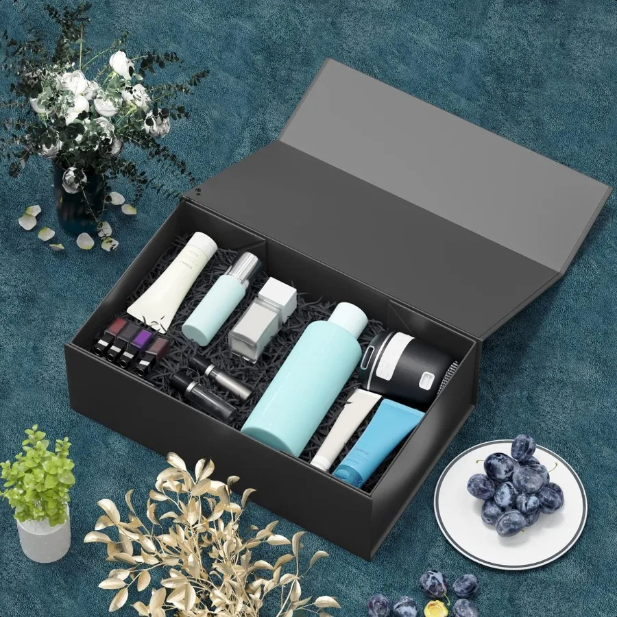 Black Gift Box 9.5x6x3'' Gift boxes for Presents with Lids Magnetic Closure Rec Collapsible for Groomsman Proposal Box Wedding
