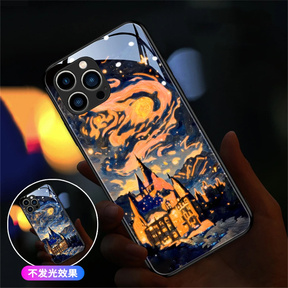 

Starry Sky Castle LED Flash Phone Case For XiaoMi 13 12 11 Pro Ultra RedMi K60 K50 Poco F3 Selfie Light Up Glass Back Cover