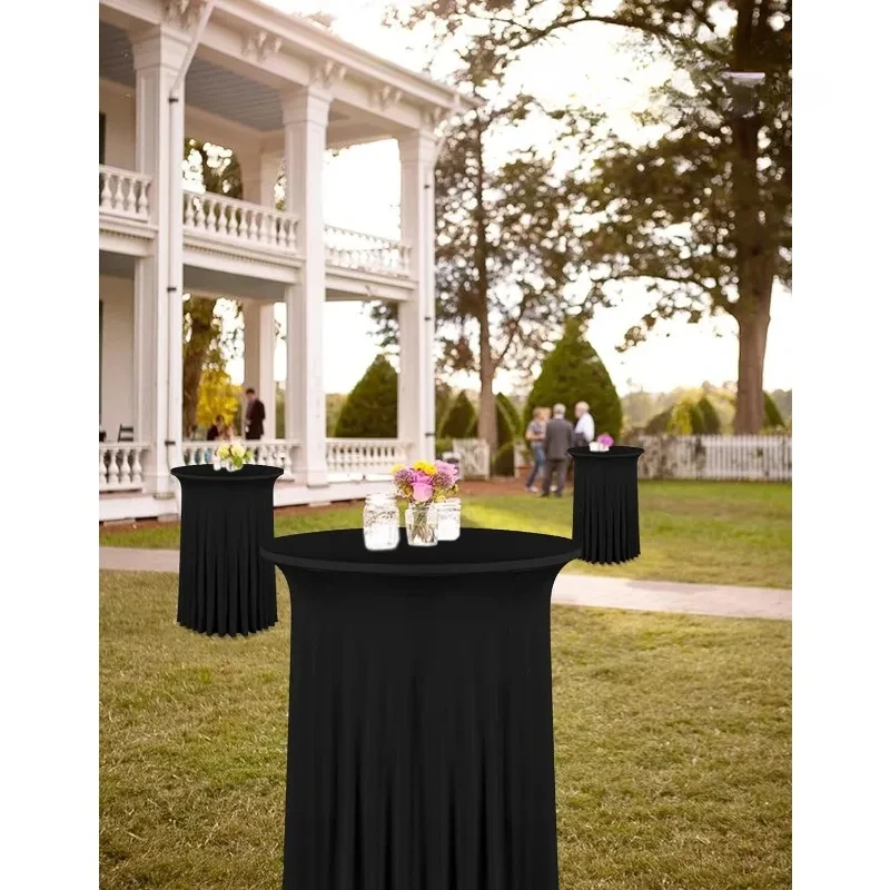 6 Packs 32"x 43" Round Cocktail Table Skirt,Spandex Stretch  cloth with Wavy Drapes, Spandex Fitted High Top