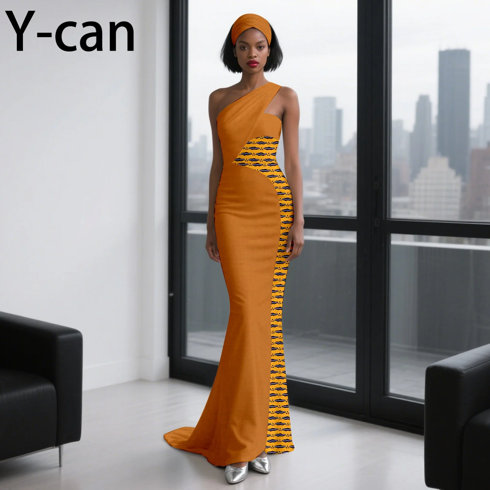 

Turkey Dress Sleeveless Women Dresses Sexy Slim Party Evening Gown with Headwrap Dashiki Ankara African Fashion 2525127