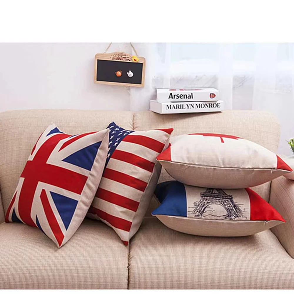 1pcs British Canadian French Flag Pillowcase for Furniture Home Decor Pillowcase Pillow Cover Cushion Linen Cotton Square