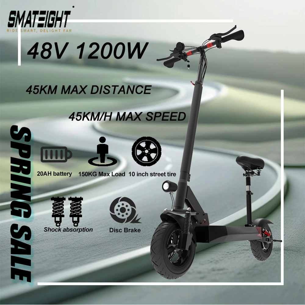 

X48 1200W Electric Scooter for Adults 48V Single Motor 10 Inch Street Tire Foldable E-Scooter with LCD Display and Disc Brake
