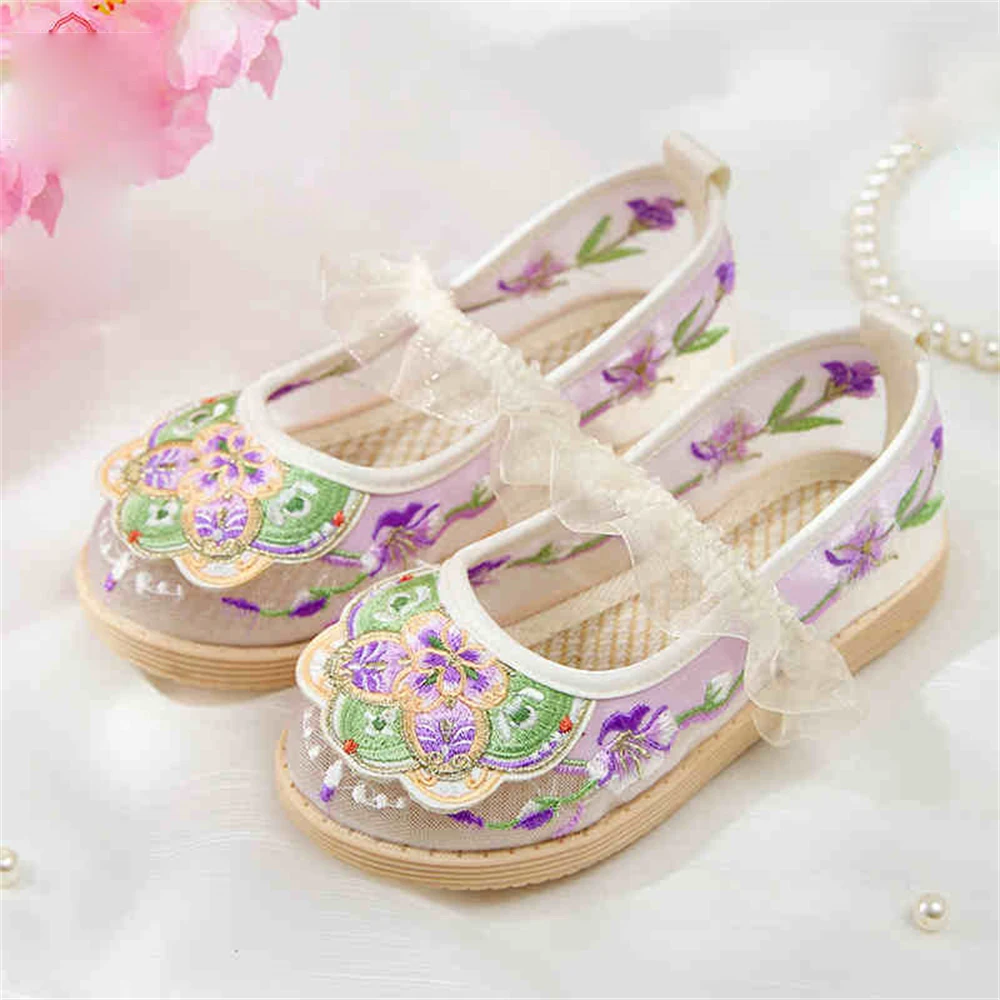 Zomer Leuke Chinese Retro Geborduurde Ademende Sandalen Kid Meisje Hanfu Cheongsam Schoenen Fee Oude Kostuum Doek Flats