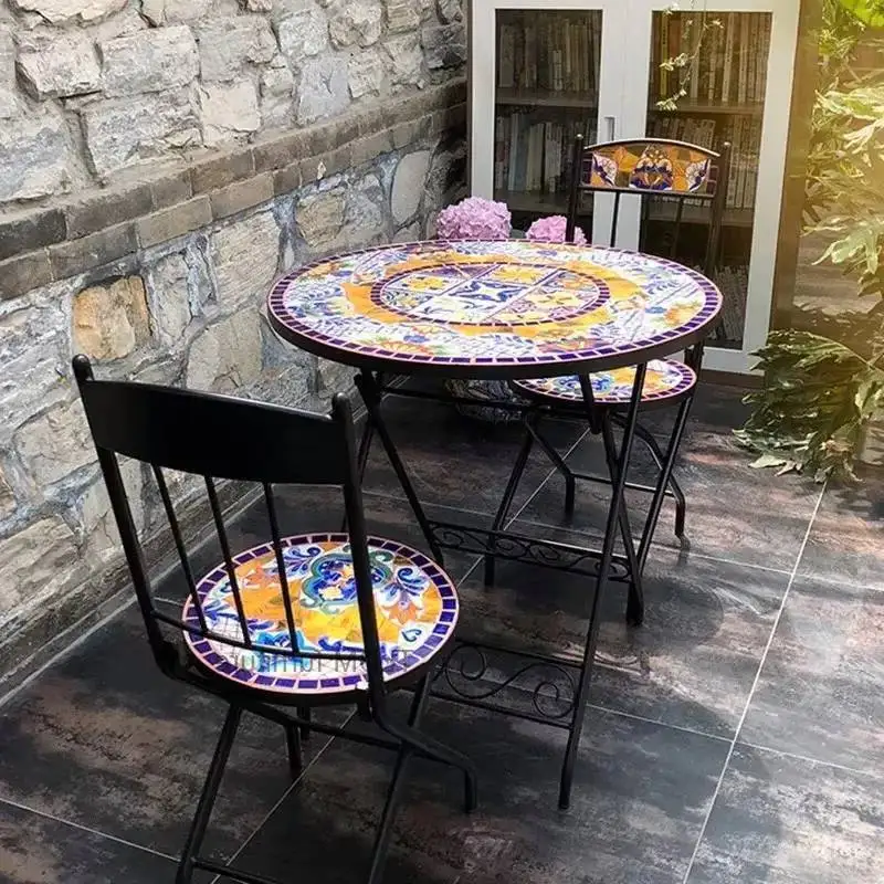 

Portable Home Furniture European Outdoor Set Iron Foldable Garden Art Sets Light Luxury Patio Outdoor Furniture Table and Chairs