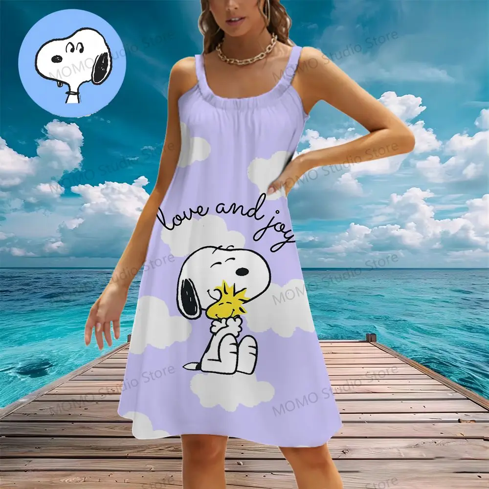 Vestido playero Kawaii para mujer, S-3XL de Snoopy, ropa juvenil Y2k con tirantes, moda Bohemia, 2024