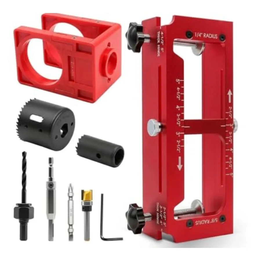 

2-in-1 Door Hinge Jig and Lock Installation Kit, Aluminum Router Template for 2.5"-5" Hinges, Door Hole Drilling Too2-in-1 Door