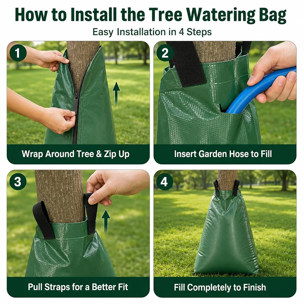 20 Gallon Reusable Tree Watering Bag 5-10H Slow Drip Deep Root Irrigation Thick PE Bag for Garden Lawn Orchard Trees