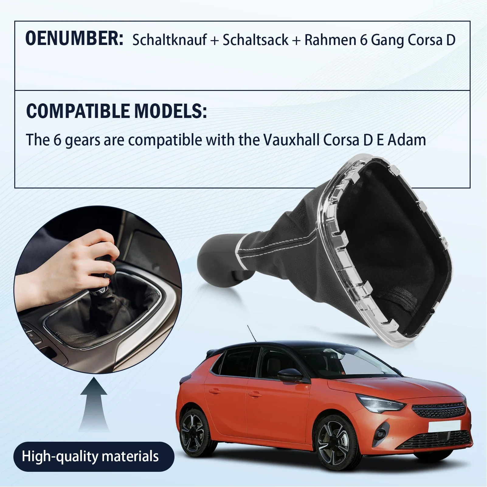 

6 Speed Gear Knob + Gear Stick Boot + Frame Compatible with Vauxhall Corsa D E Adam