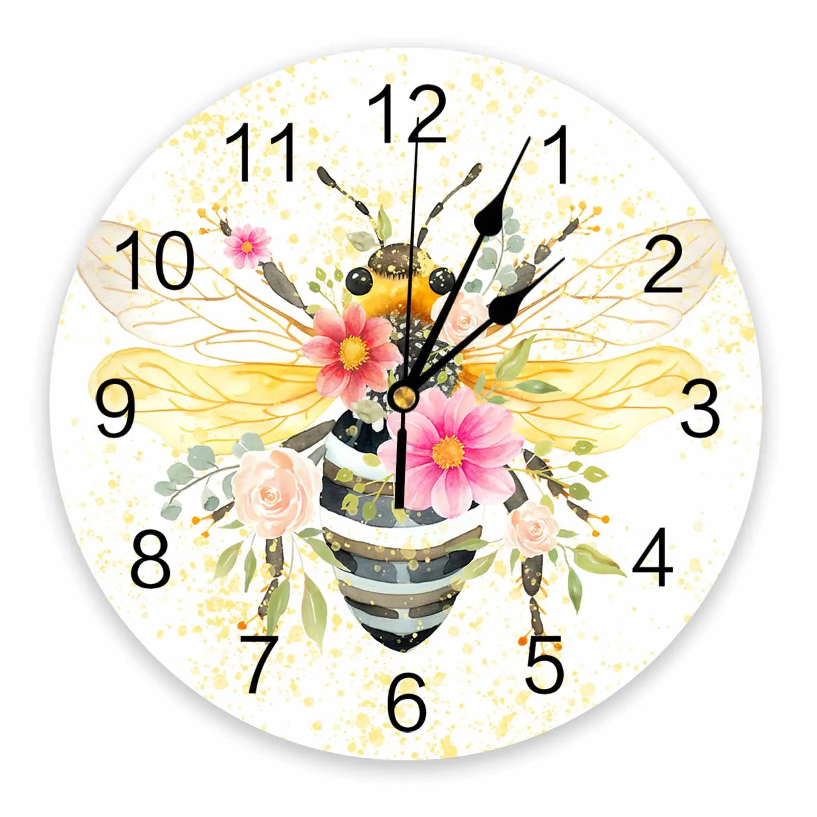 

Bee Circle Dot Watercolor Flower Printed Wall Clock Modern Silent Clock Living Room Home Decor Wall Hanging Watch