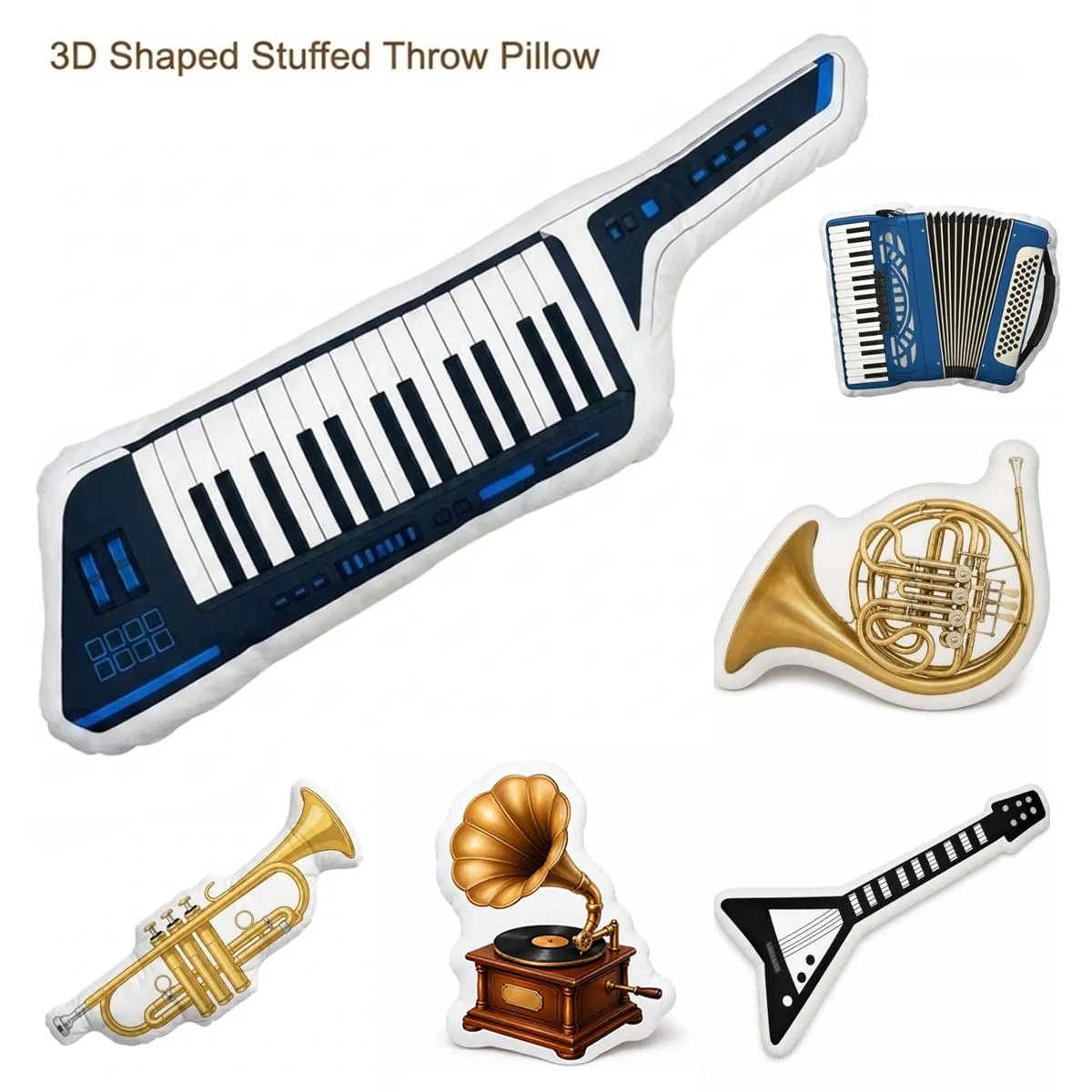 Keytar Keyboard Synthesizer Music Musician Retro Futuristic Plush Pillow Cushion Stuffed Throw Pillow Home Decor Gift Sofa
