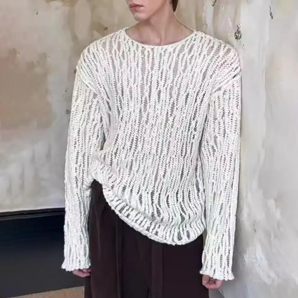 Pullover Men Sweater Men Sweater Stylish Men's Round Neck Sweater with Long Sleeves Hollow Out Design Sexy for Casual