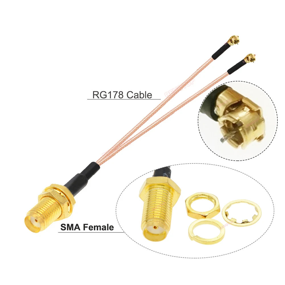 BEVOTOP RP-SMA / SMA Female to 2x Mini MS156 Male Plug SMA to DIY  Splitter Cable RG178 Pigtail WIFI Antenna Extension Jumper