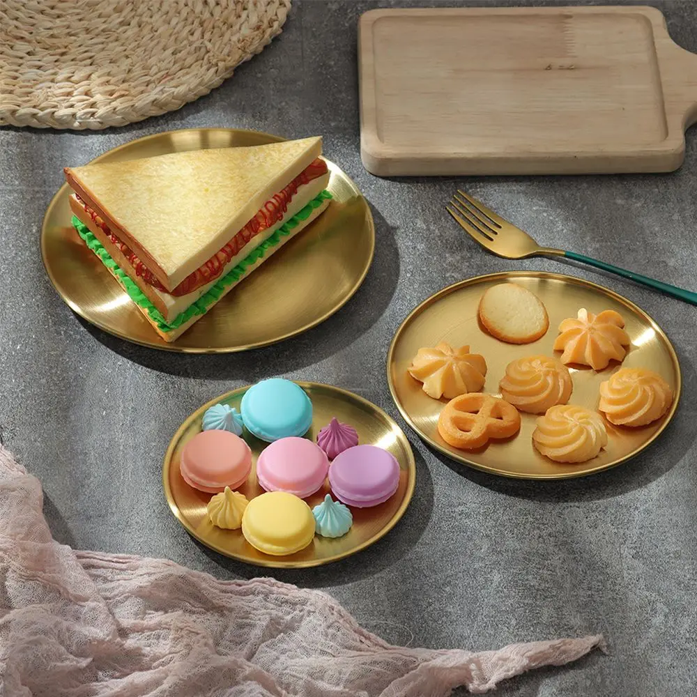 High Quality Tableware Fruit Meat Cake Dessert Bone Spitting Dish Round Plate Metal Dining Disc Shallow Tray