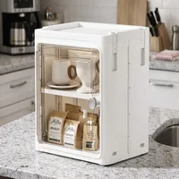 5‑Tier Slim Fold‑Up Storage Cabinet with Universal Rolling Wheels, Narrow Gap Transparent Door Plastic Organizer, Stackable Dust‑Proof Side Cabinet for Fridge Gap, Kitchen, Bathroom, Bedroom Snacks Toiletries Clothes Storage 6