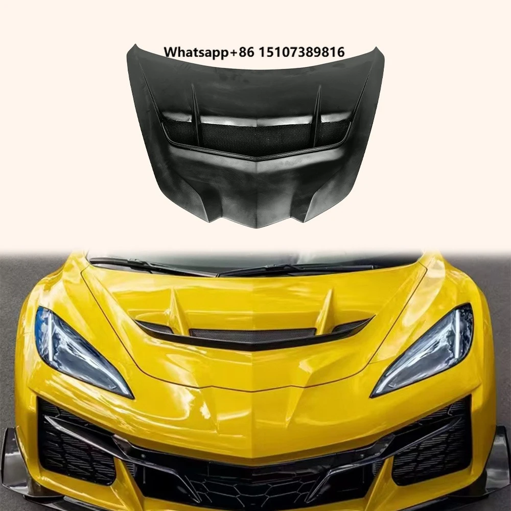 Partially Carbon ZR2 Style Front Vented Hood for 20-24 for Corvette C8 Body Parts