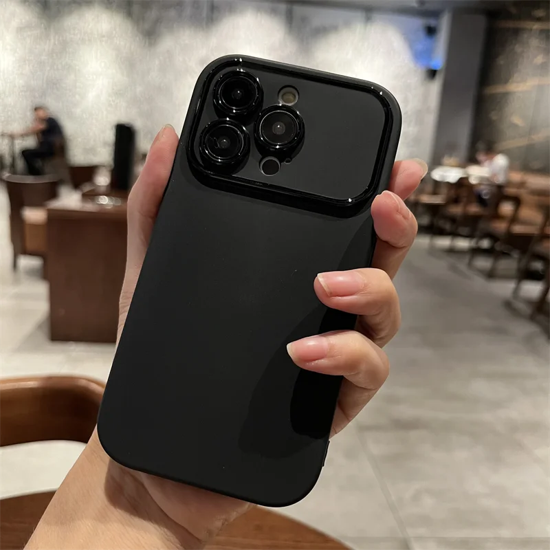 حافظة فاخرة من السيليكون غير اللامع لهاتف آيفون 16 15 14 13 12 11 برو ماكس بلس خط رسم صلب أسود أبيض غطاء رفيع للغاية