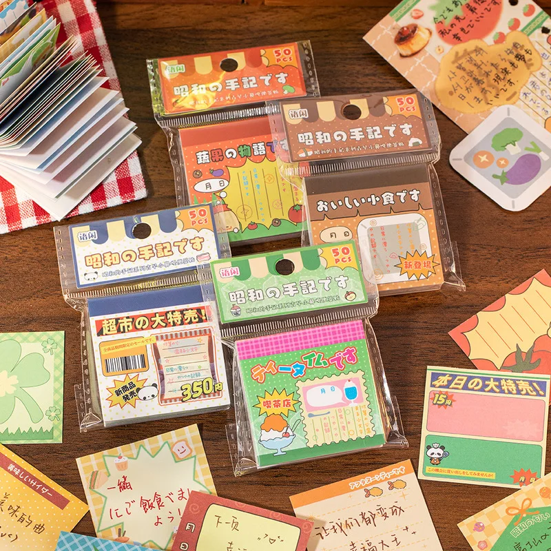 Showa Style Sticky Notes, Vintage Washi Stickers, Retro Adhesive Decors for Journal, Wall & Message Notes