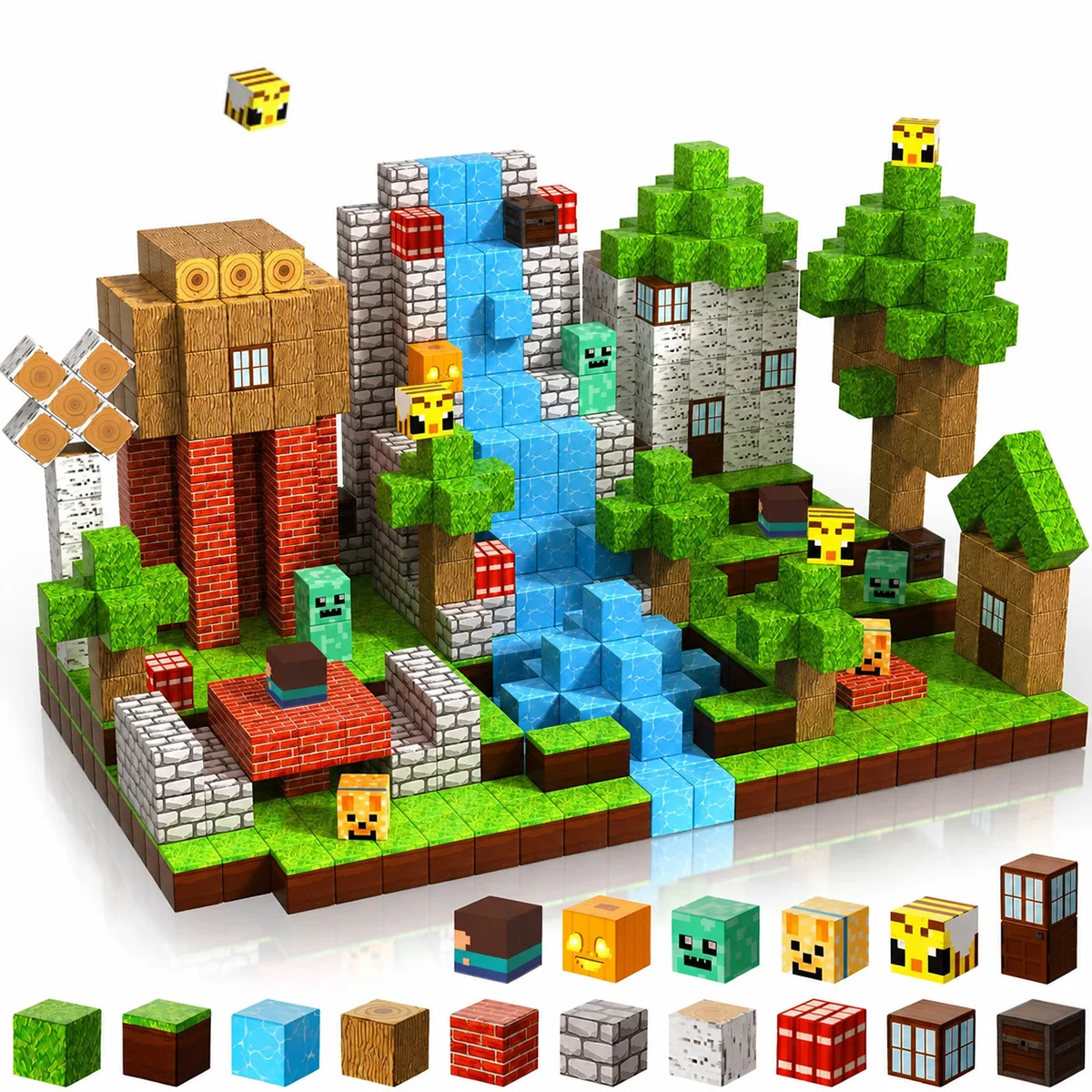Magnetic Forest Cabin Construction Building Block Bricks Mine Stacking DIY Model Set Educational Creative STEM Toys For Boy Gift