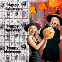 2M Happy Halloween Foil Curtains Backdrop Scary Skull Printed Photo Props for Halloween Party Home Indoor Outdoor Decoration