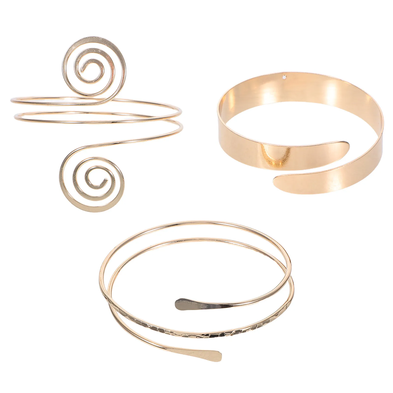 

3Pcs Upper Arm Gold Cuff Bracelets Metal Armband Set Fashion Jewelry Accessories for Women Vacation Party Wear