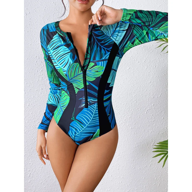 2025New Year's New Surfing Suit Sun Protection Swimsuit Printed One-piece Swimwear Women's Tight-fitting Slimming