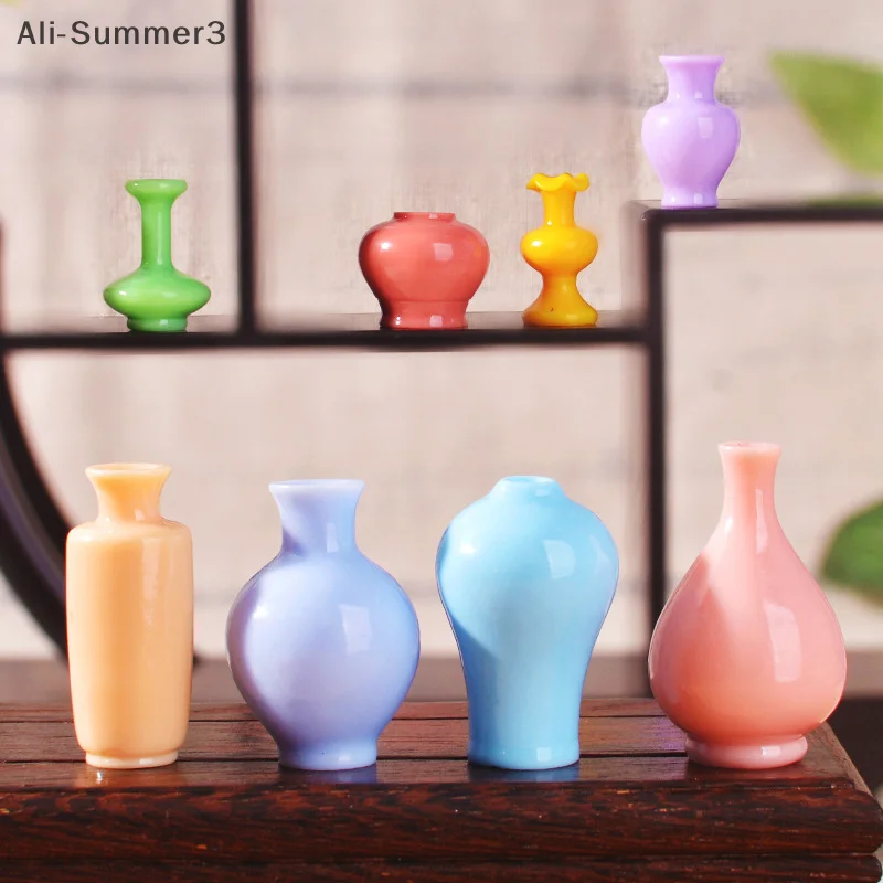 8 قطعة زجاجات زهرية ملونة صغيرة/الأواني دمية يدوية المنمنمات زهرية بيت الدمية ديكورا المطبخ زخرفة DIY بها بنفسك اكسسوارات