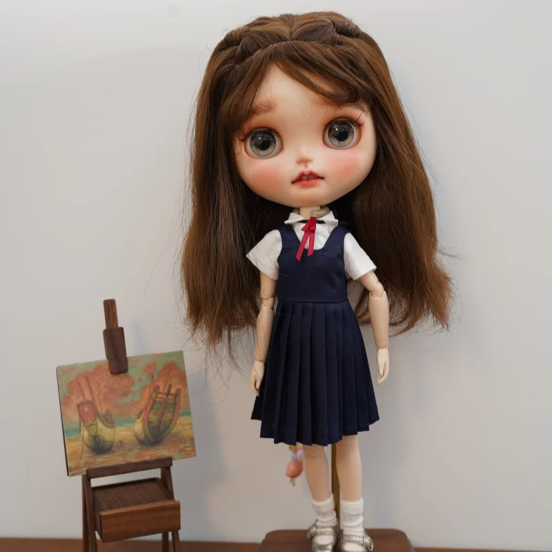 

Blythe doll clothes accessories azone ob22 ob24 college style pleated skirt dress shirt set
