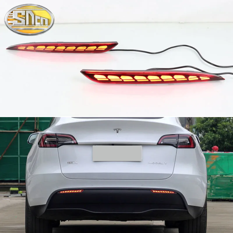 

For Tesla Model Y 2019 - 2022 3-in-1 Functions 12V LED Bumper Light Rear Fog Lamp Brake Light Dynamic Turn Signal Reflector