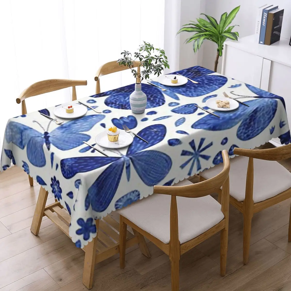 Blue Butterflies Custom Rectangular Oilproof Tablecloth Table Cover for Dining Events Festival Party Decorations Table Cloth