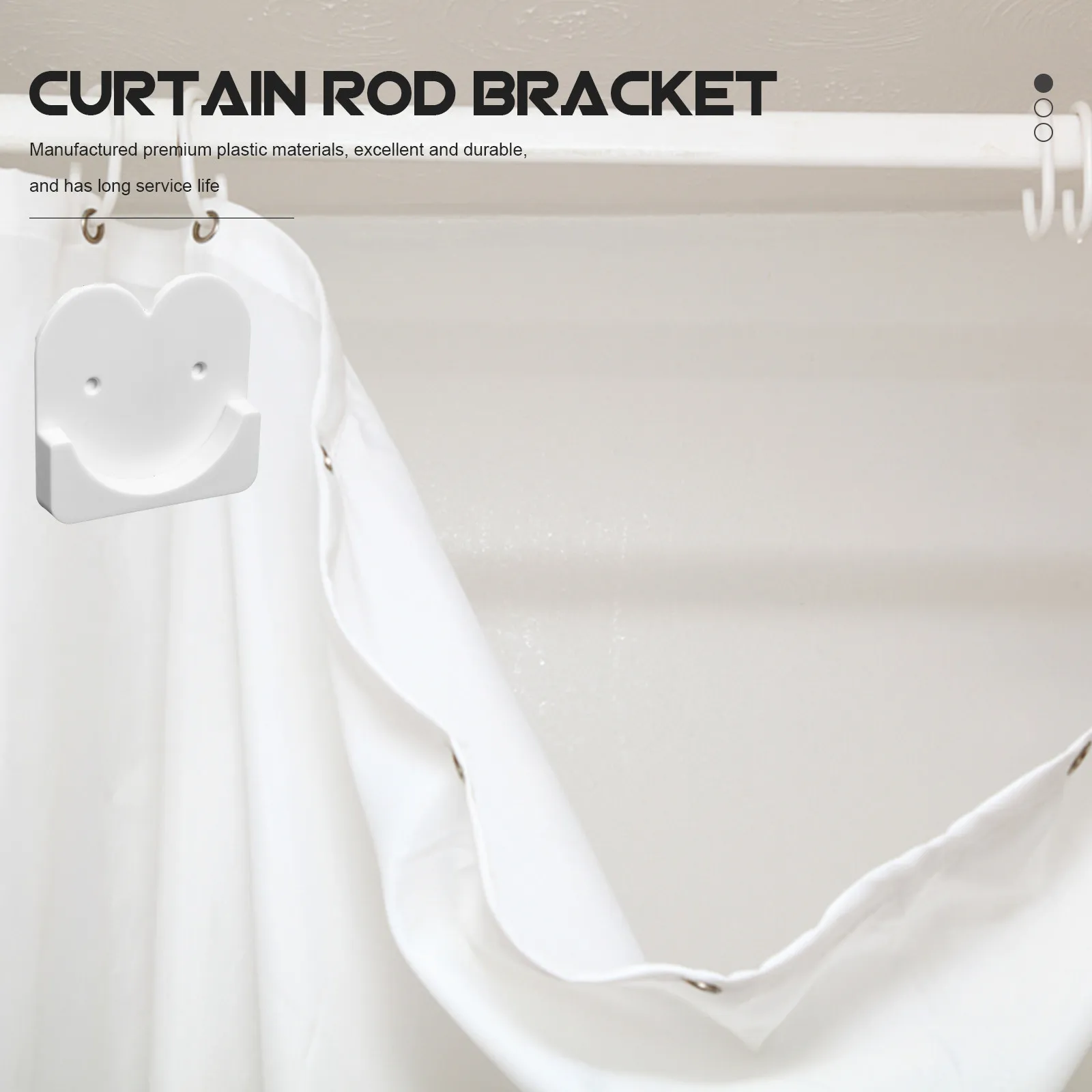 1Pair Shower Curtain Rod Holder Adhesive Wall-Mounted Retainer Heavy Duty Plastic Support for Bathroom Kitchen Living Room
