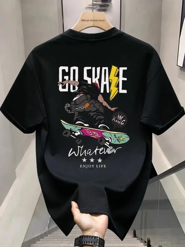 

Высококачественная мужская футболка большого размера из чистого хлопка, модная уличная одежда, летняя, свободного кроя, универсальная, с круглым вырезом, короткий рукав.