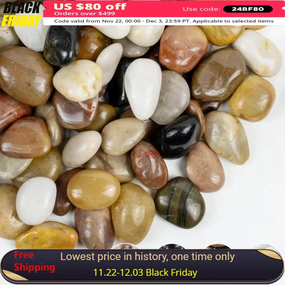 

40lbs 1-2Inch Decorative Pebble for Landscaping, Aquarium, Vase Filler Fish Tank, High Polished Mixed Natural Decorative Pebble