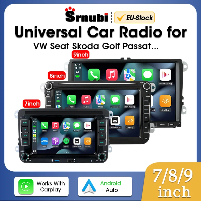 Srnubi 7/8/9inch Android 12 Car Radio For VW Volkswagen Seat Skoda Passat Golf Polo Jatta Altea Octavia Golf Carplay Auto Stereo